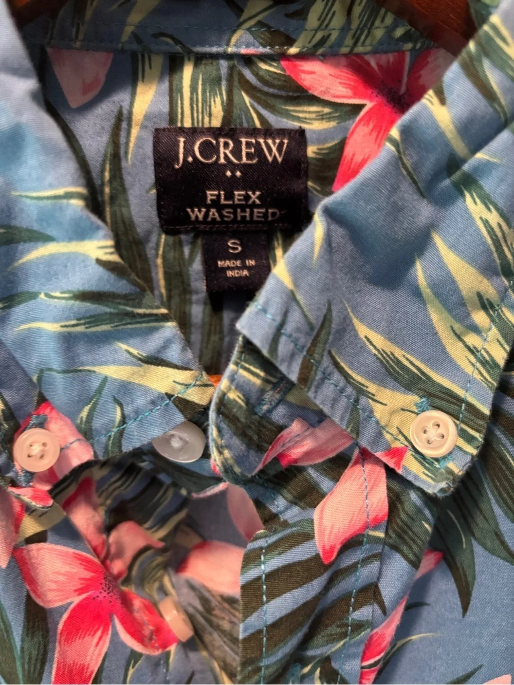 J. Crew Blue Tropical Hawaiian Floral Button-Up slim fit Shirt Small